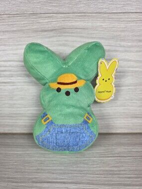 Peeps Bunny Plush by Dan Dee – Green w Yellow Hat & Blue Overalls SU34